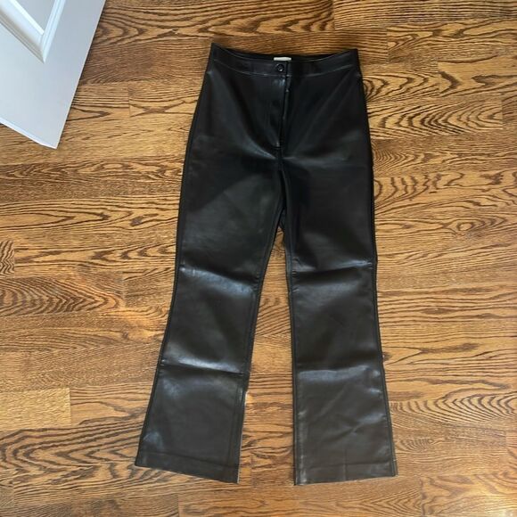 Aritzia Wilfred Faux Leather High Waisted Crop Bootcut Flare Pants Size 4 Black - Picture 4 of 8